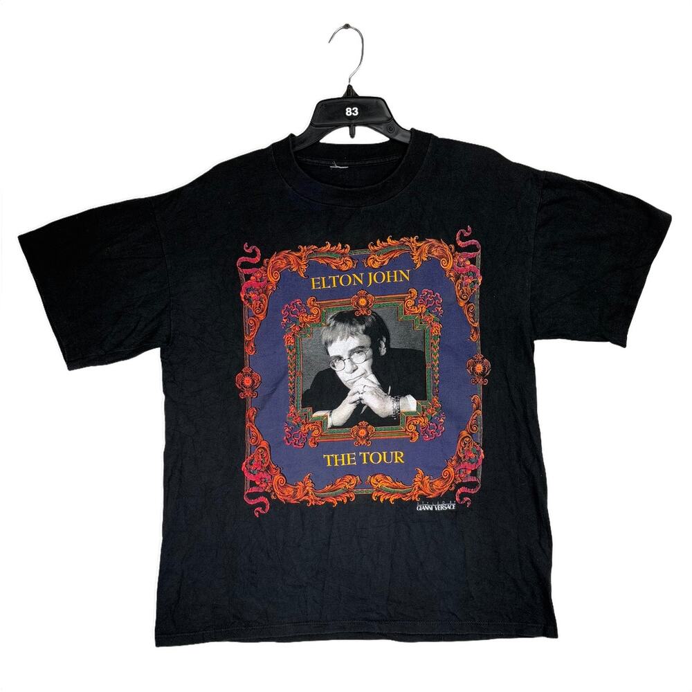Vintage Elton John 1992-1993 World Tour Gianni Versace Black T-Shirt LARGE